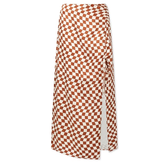 KITRI EMMELINE WAVY CHECKER CHECKERED MIDI SLIP SKIRT Brown /Cream SMALL - Picture 5 of 11